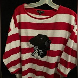 Red and white strip Labrador sweater size Large